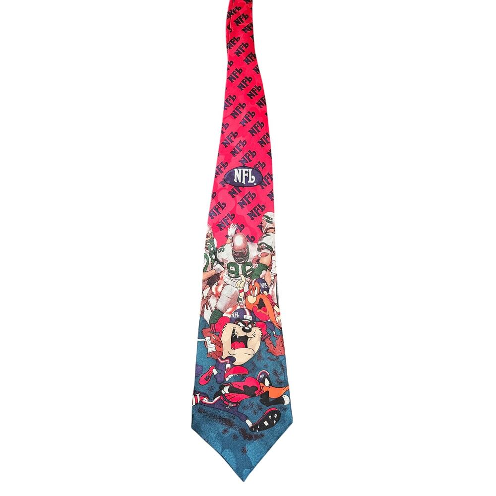 Brand New NWT LOONEY TUNES football toons NFL silk tie Tazmanian devil & friends